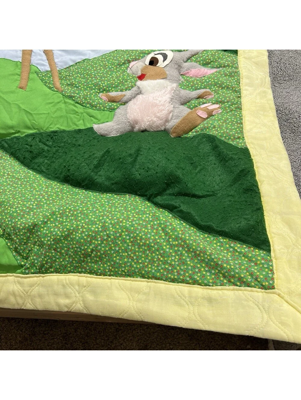 Vintage Disney Bambi and Thumper Felt Baby Quilt Blanket Wall Hanging 35” x 56”